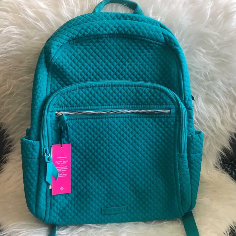 Vera Bradley Women's Microfiber Campus Backpack Peacock Blue NWT